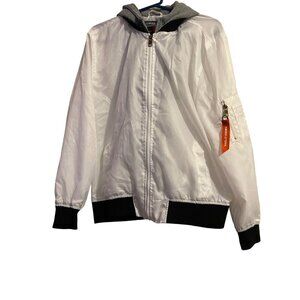 White and Grey Swiss Cross Hoodie Bomber Jacket Size Small NWOT